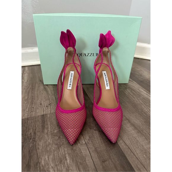 AQUAZZURA Bow Tie mesh and suede 105 pumps - Picture 4 of 12